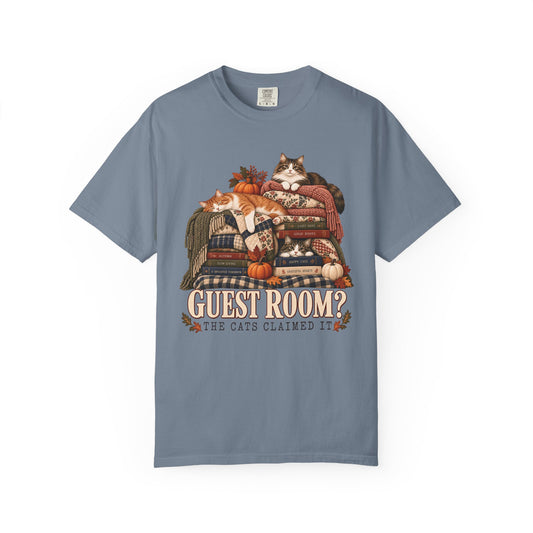 Guest Room? The Cats Claimed It T-Shirt – Funny Cat Lover Tee