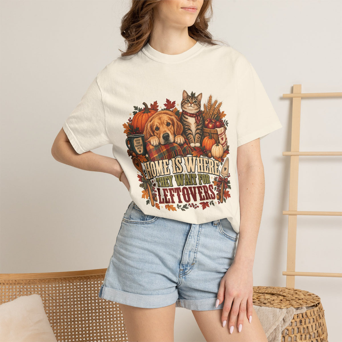 Home Is Where They Wait for Leftovers T-Shirt – Thanksgiving Pet Lover Tee