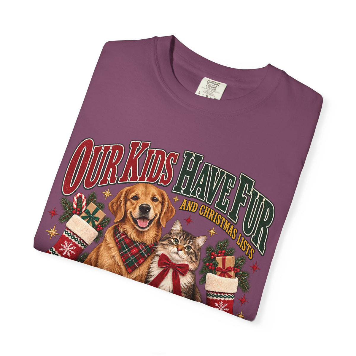 Our Kids Have Fur and Christmas Lists T-Shirt – Funny Pet Parent Christmas Tee