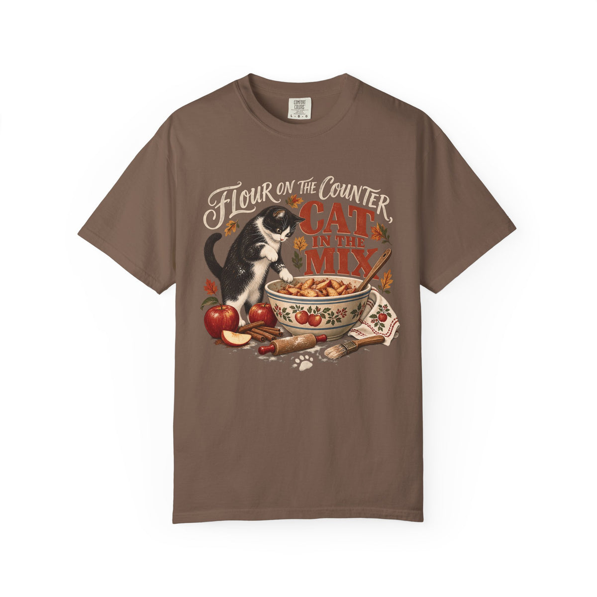 Flour on the Counter Cat in the Mix T-Shirt – Funny Baking Cat Tee