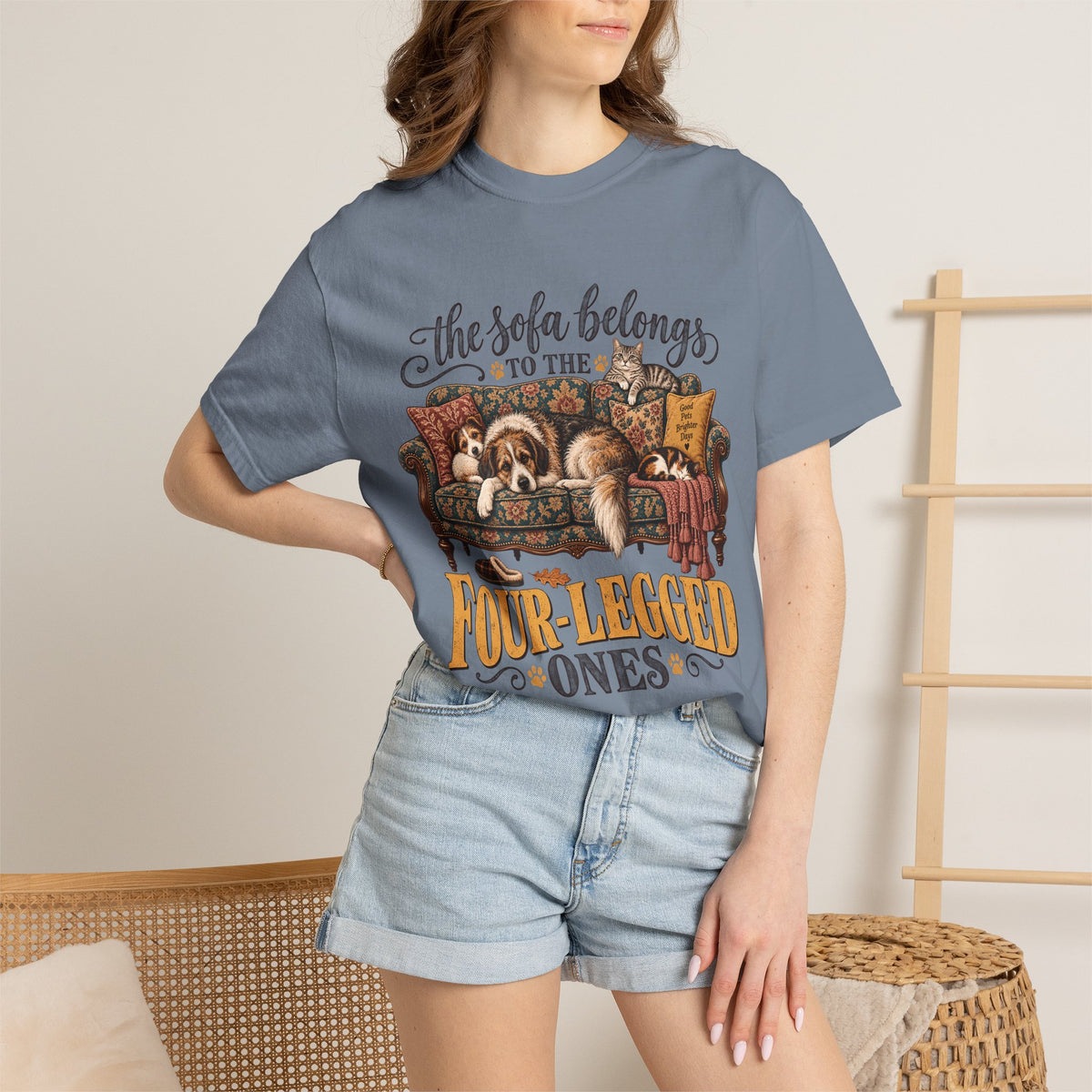 The Sofa Belongs to the Four-Legged Ones T-Shirt – Funny Dog & Cat Lover Tee