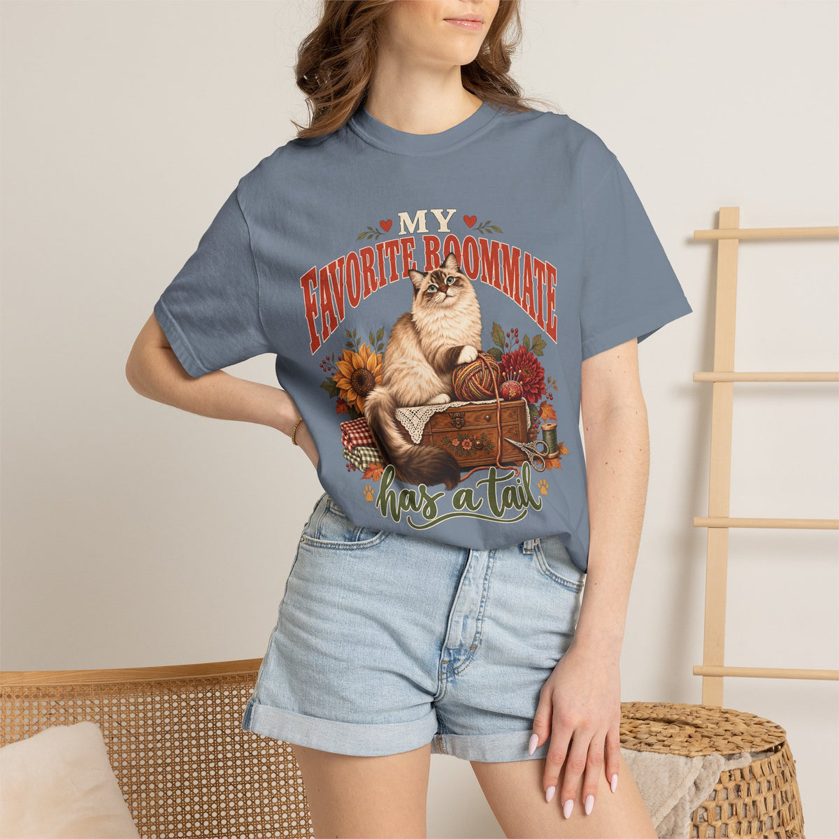My Favorite Roommate Has a Tail T-Shirt – Cozy Cat Lover Tee
