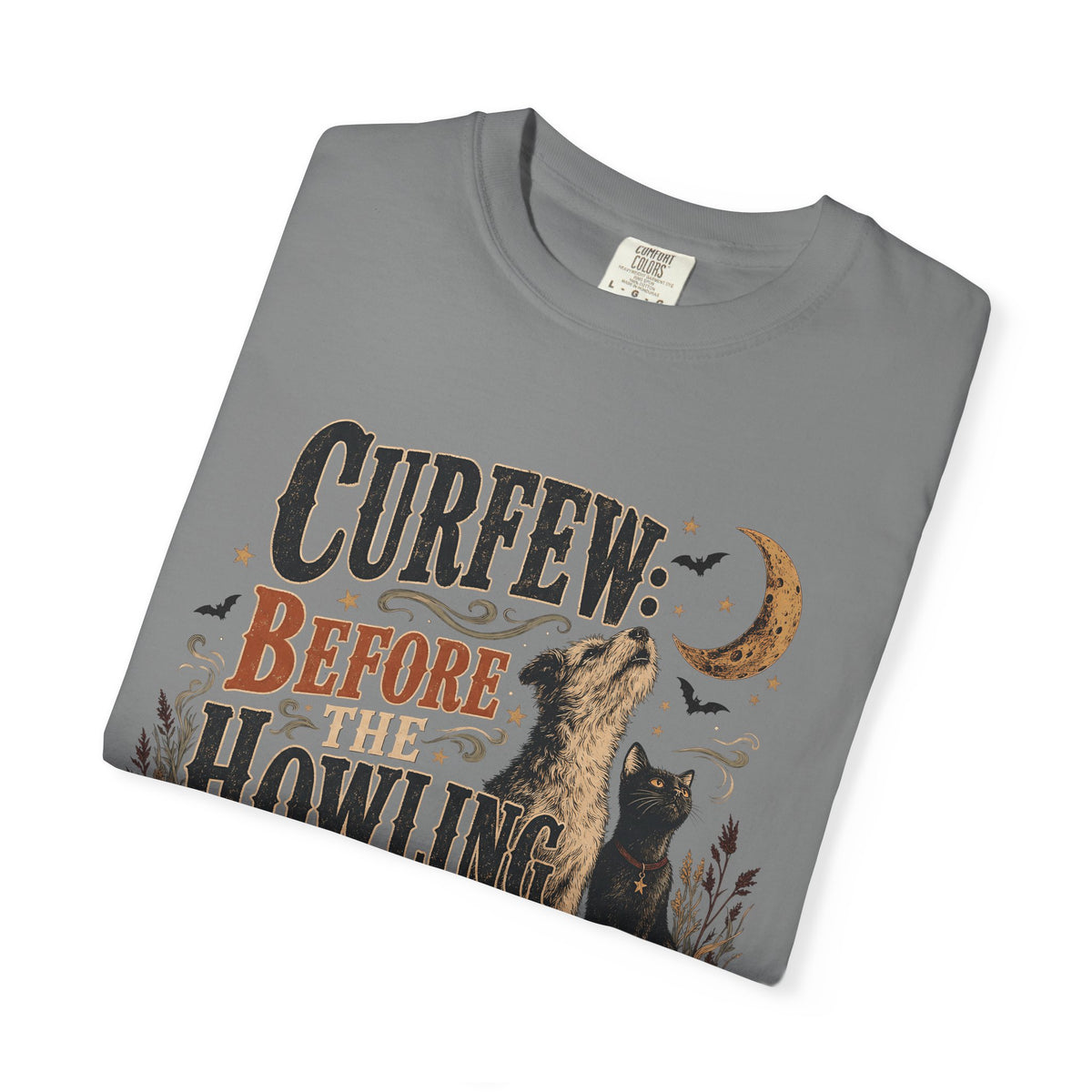 Curfew Before The Howling Starts T-Shirt – Funny Halloween Dog & Cat Tee