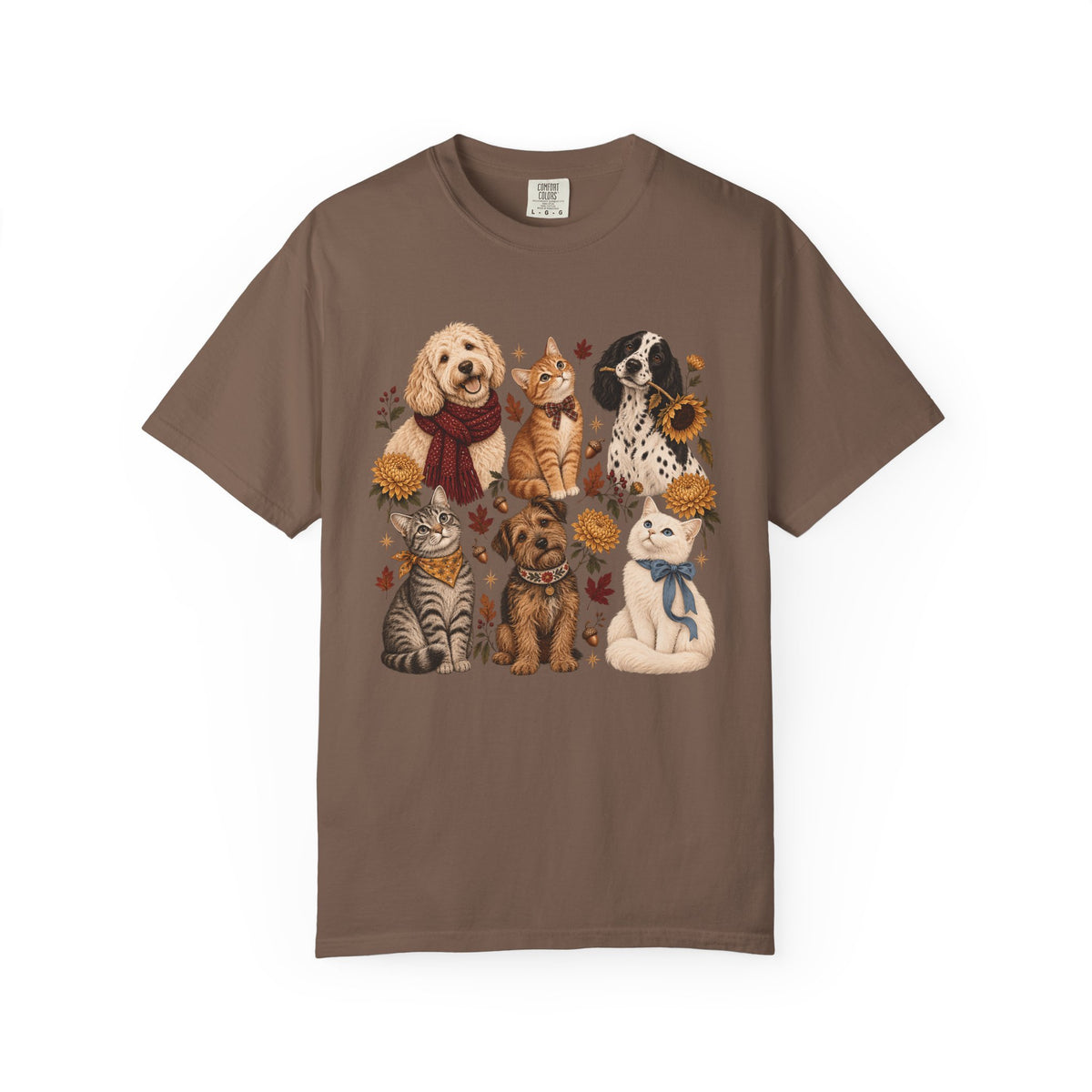 Vintage Autumn Dog & Cat T-Shirt – Six Pets Floral Graphic Tee