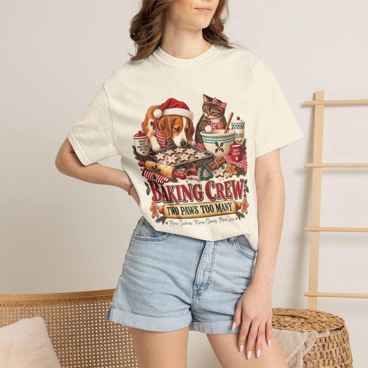 Baking Crew Two Paws Too Many T-Shirt – Funny Christmas Pet Baking Tee