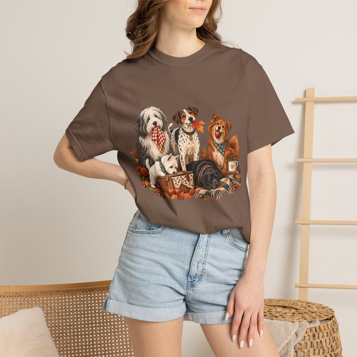 Autumn Dog Family T-Shirt – Vintage Fall Five Dogs Tee