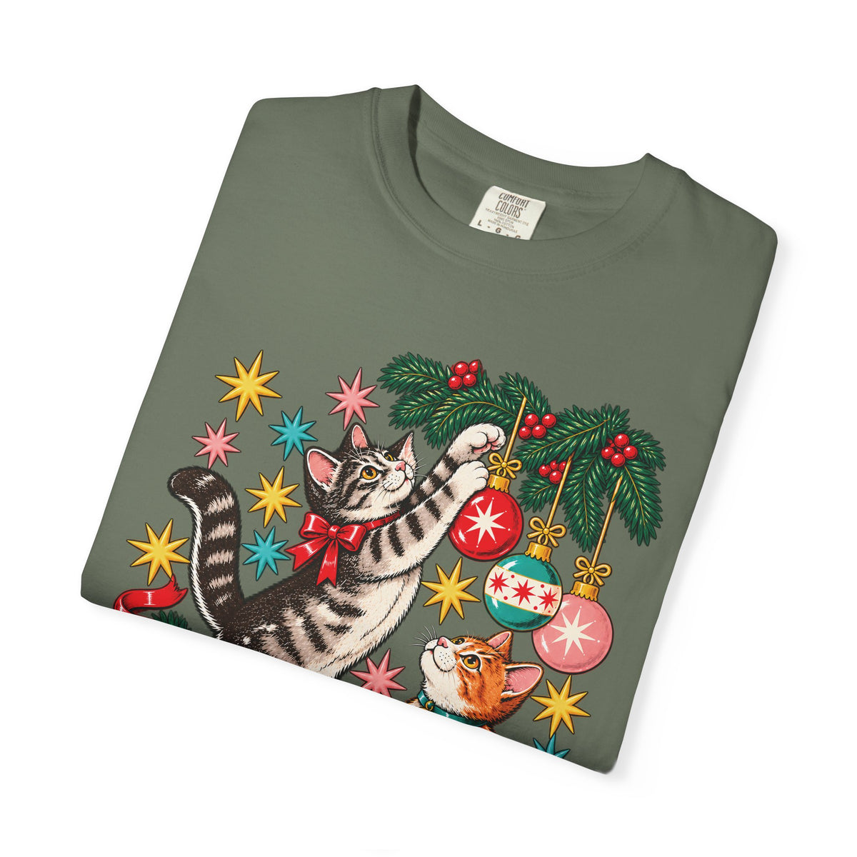 Retro Christmas Cats T-Shirt – Mischievous Cats & Ornaments Tee
