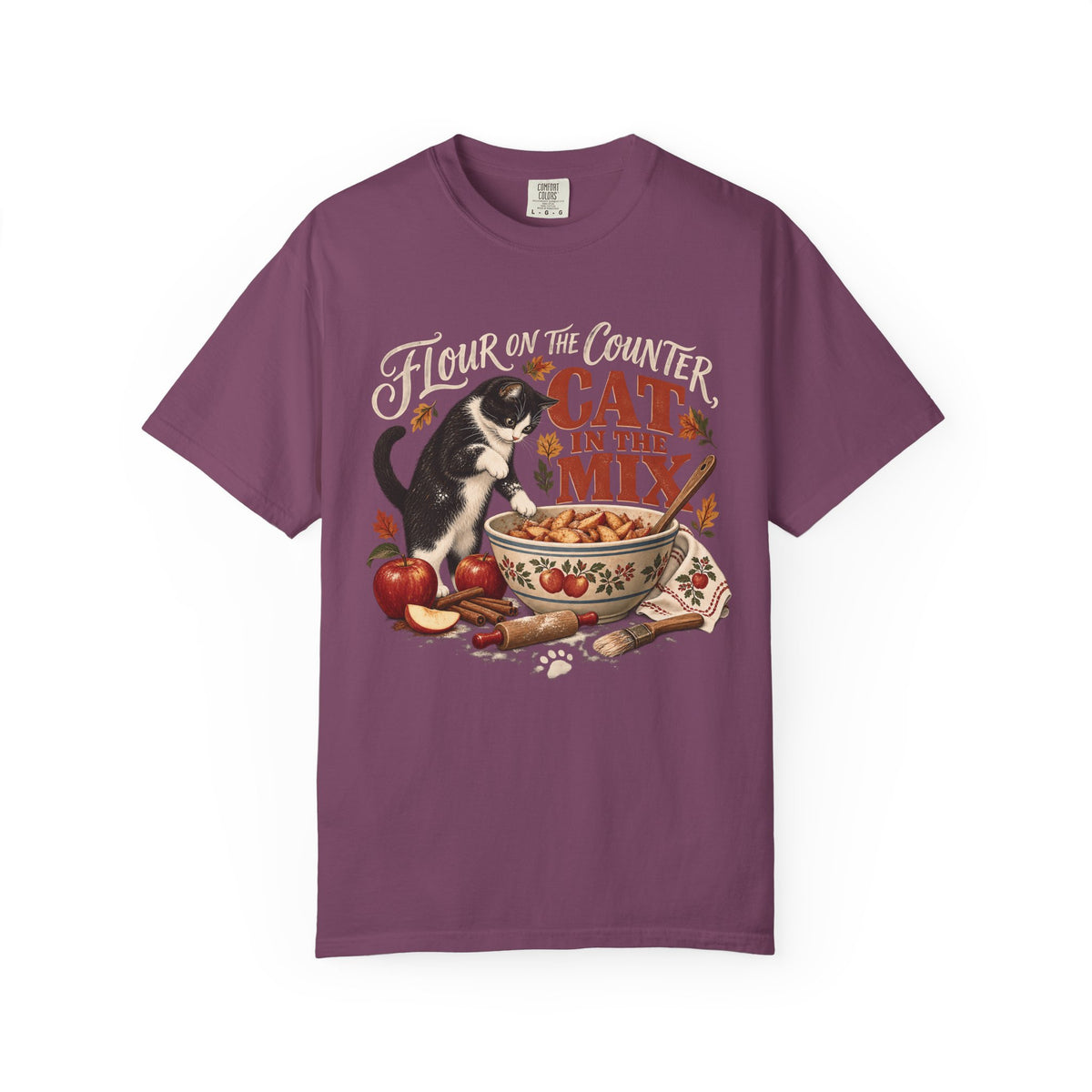 Flour on the Counter Cat in the Mix T-Shirt – Funny Baking Cat Tee