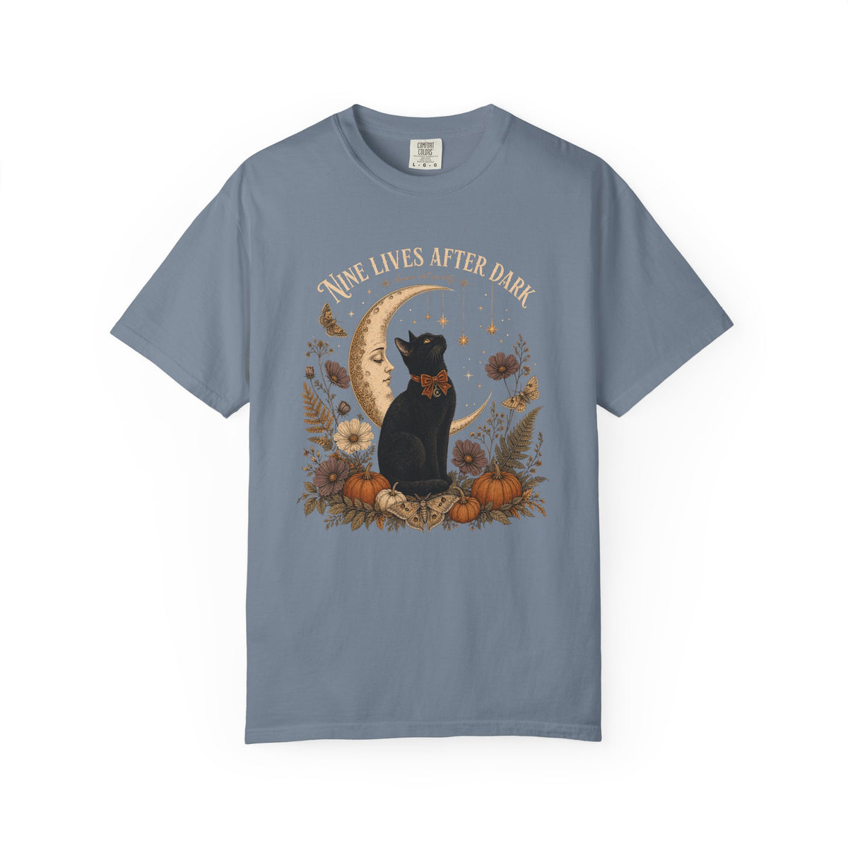Nine Lives After Dark T-Shirt – Black Cat Celestial Moon Graphic Tee