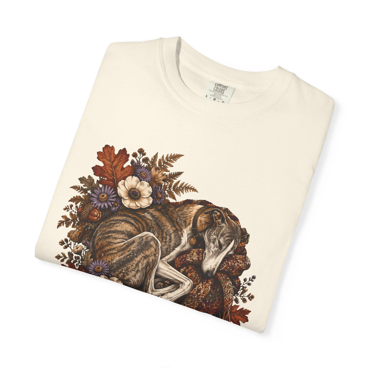 Sleeping Brindle Whippet Grey Hound T-Shirt – Vintage Autumn Sighthound Floral Tee