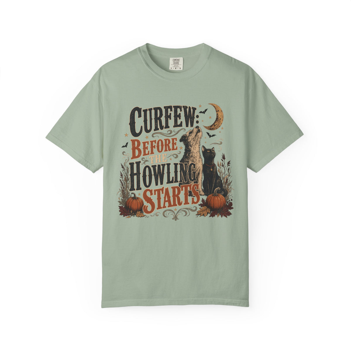 Curfew Before The Howling Starts T-Shirt – Funny Halloween Dog & Cat Tee