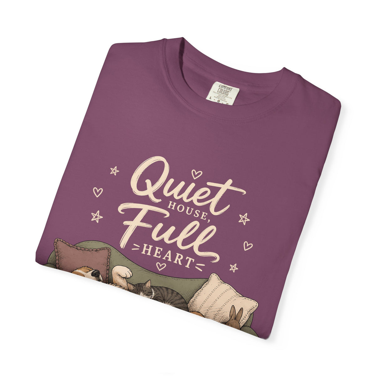 "Quiet House, Full Heart" Sleeping Dog, Cat & Bunny Sofa T-Shirt