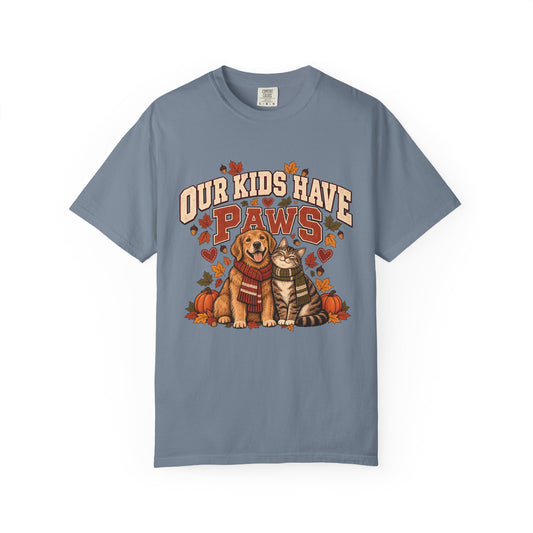 Our Kids Have Paws T-Shirt – Autumn Dog & Cat Pet Parent Tee