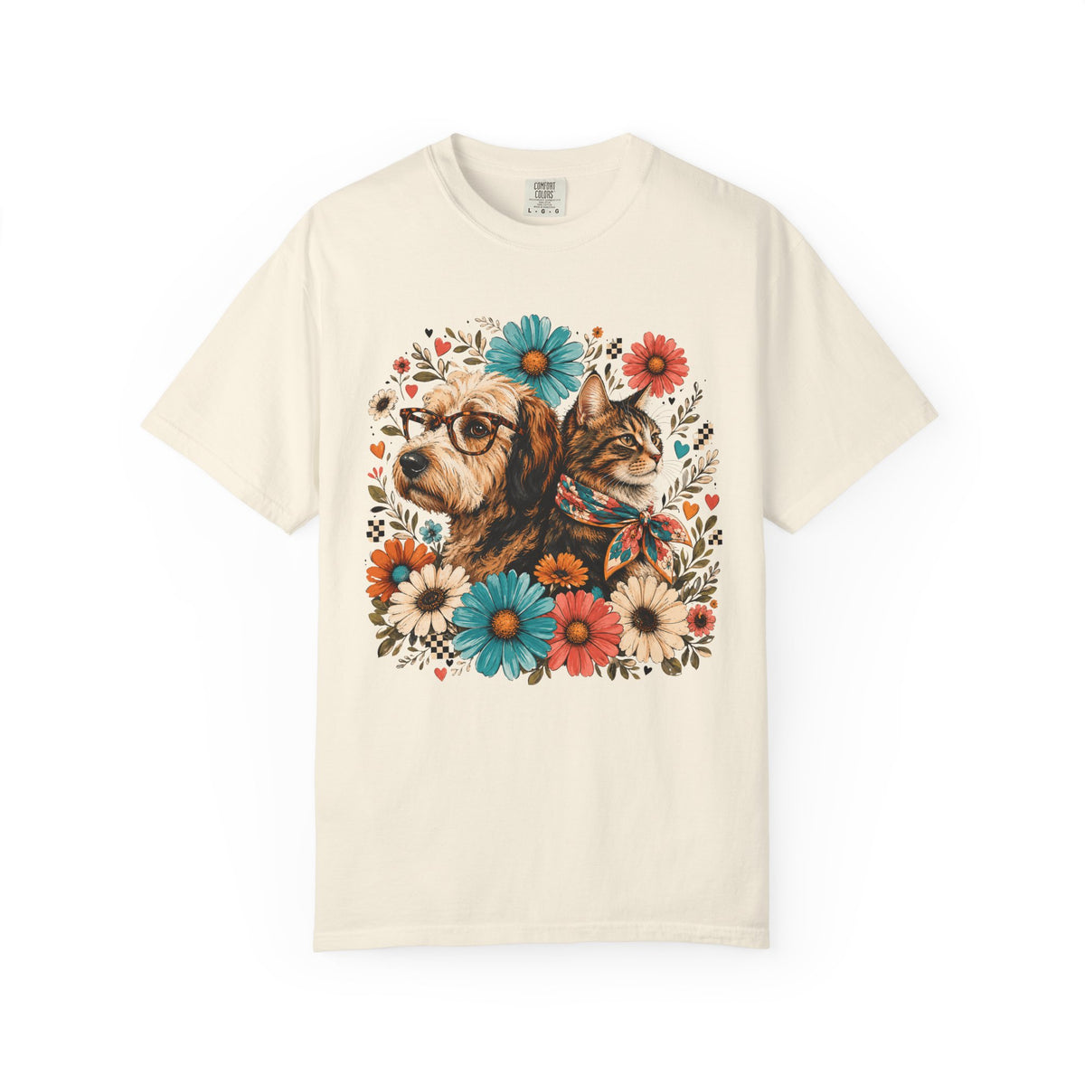 Retro Floral Dog and Cat T-Shirt – Colorful Pet Mom Graphic