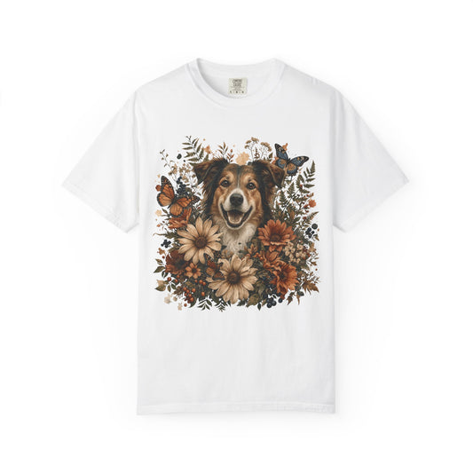 Floral Rescue Dog Portrait — Cute Pet Lover T-Shirt