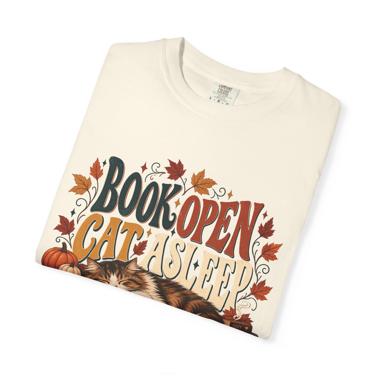 Book Open Cat Asleep T-Shirt – Cozy Cat Lover & Reader Tee