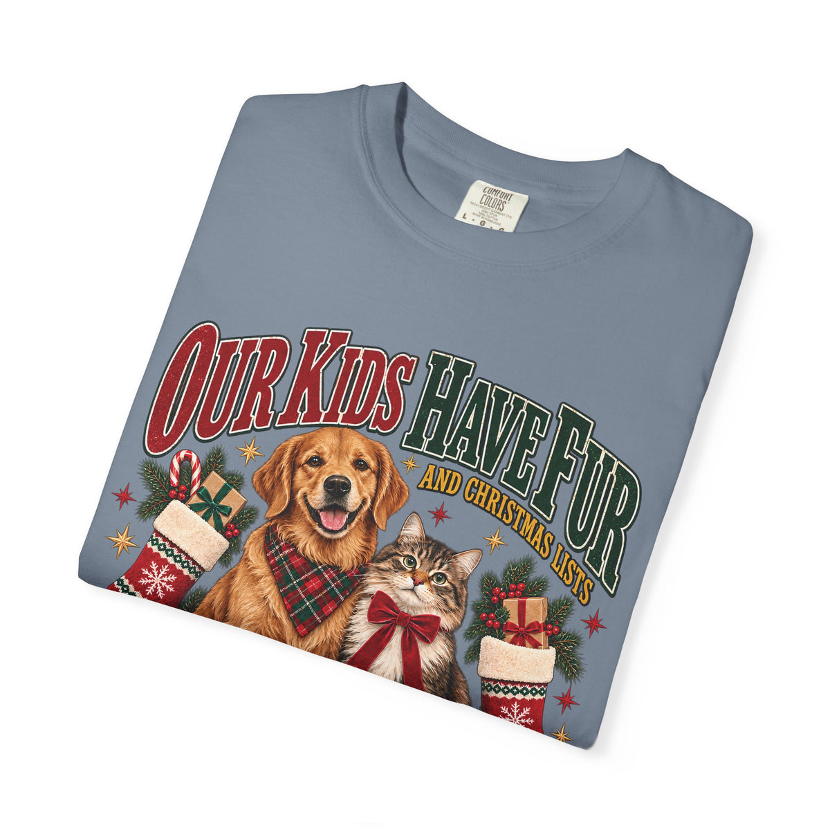 Our Kids Have Fur and Christmas Lists T-Shirt – Funny Pet Parent Christmas Tee