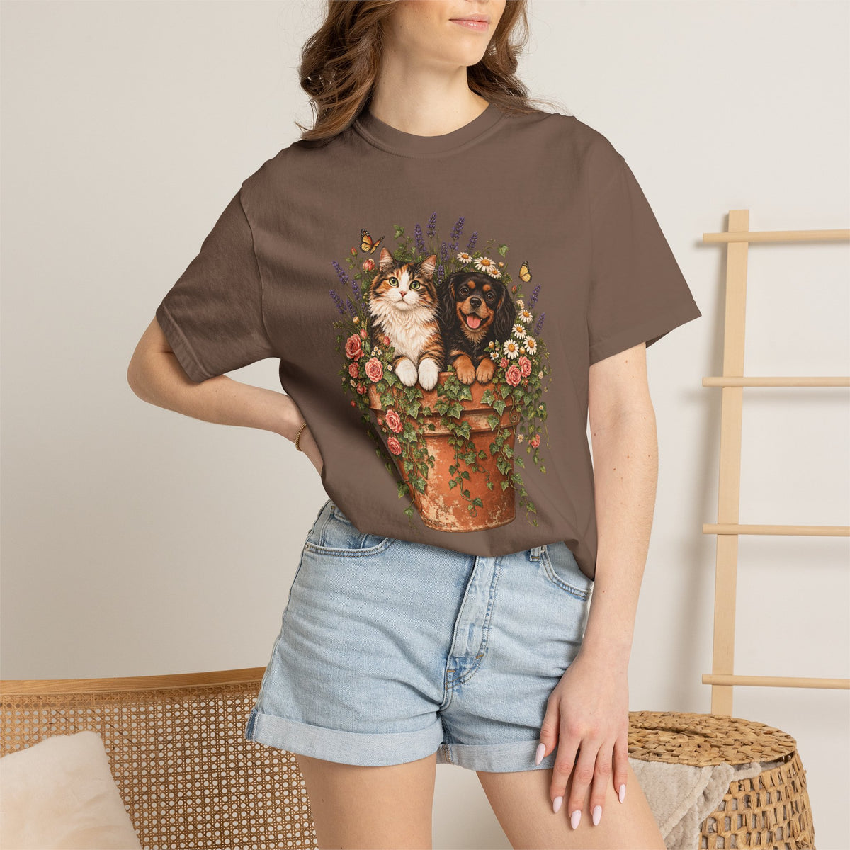 Cottage Garden Dog & Cat T-Shirt – Floral Pet Lover Tee