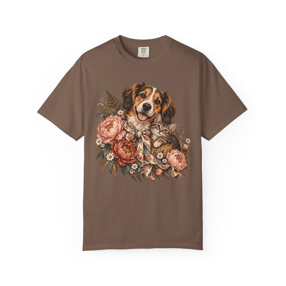 Floral Puppy & Kitten T-Shirt – Vintage Botanical Dog & Cat Lover Tee