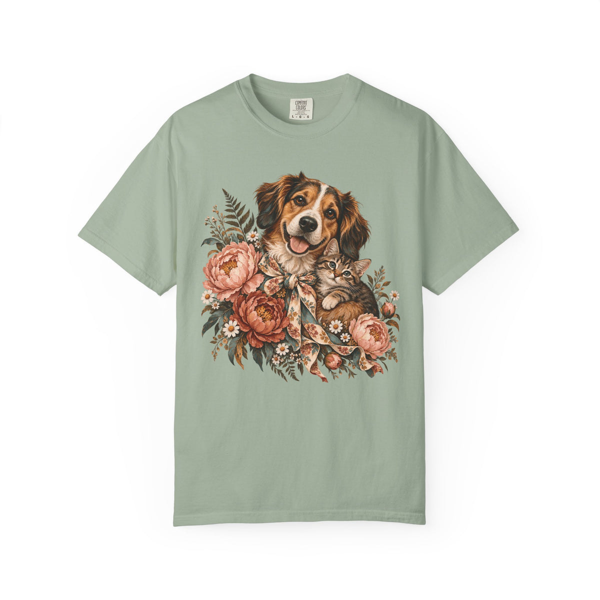 Floral Puppy & Kitten T-Shirt – Vintage Botanical Dog & Cat Lover Tee