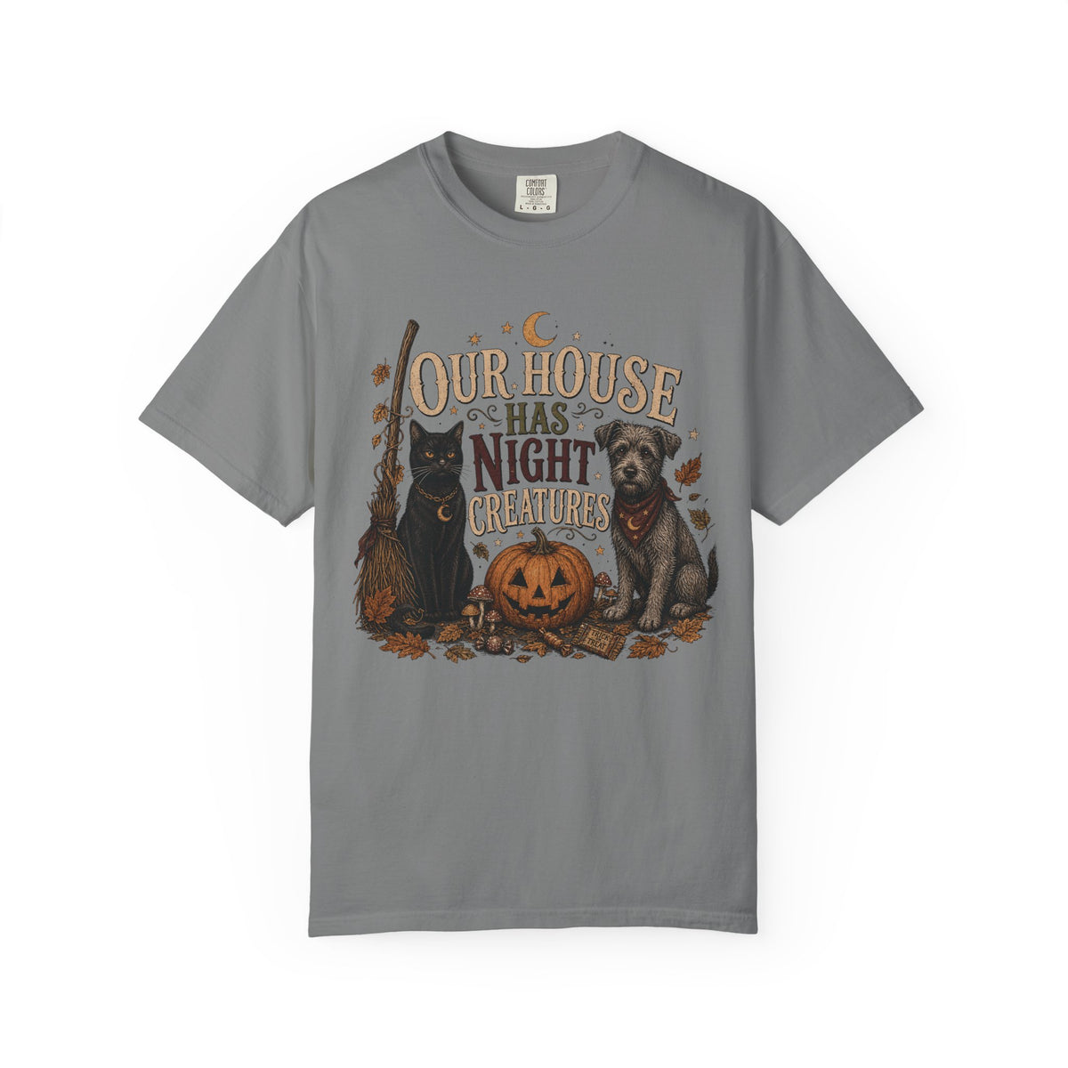 Our House Has Night Creatures T-Shirt – Funny Halloween Dog & Cat Shirt