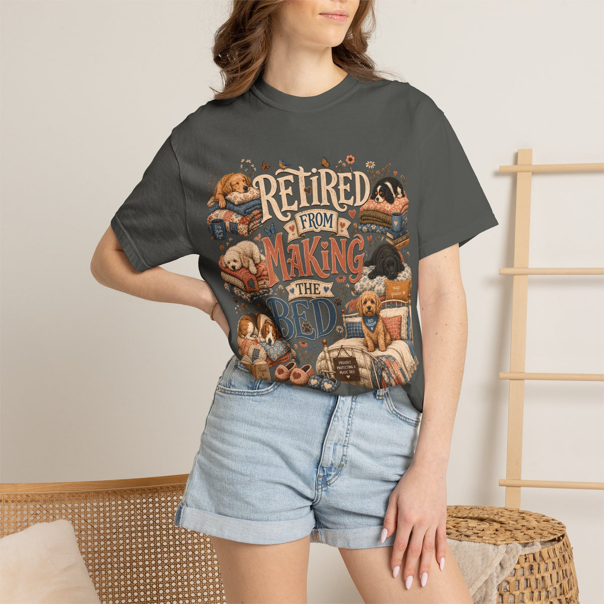 Retired From Making the Bed T-Shirt Dog Mom