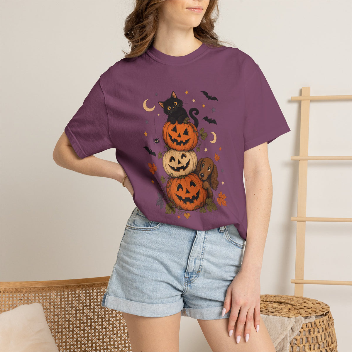 Pumpkin Paws Halloween T-Shirt – Cute Dog & Black Cat Fall Pet Lover Tee