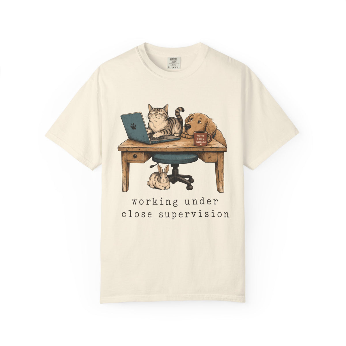 "Working Under Close Supervision" Funny Work From Home Pets T-Shirt