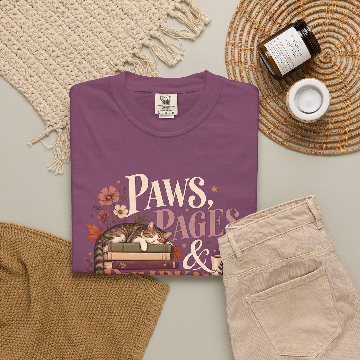Paws, Pages & Pumpkin Days T-Shirt – Cozy Fall Book Lover Pet Tee