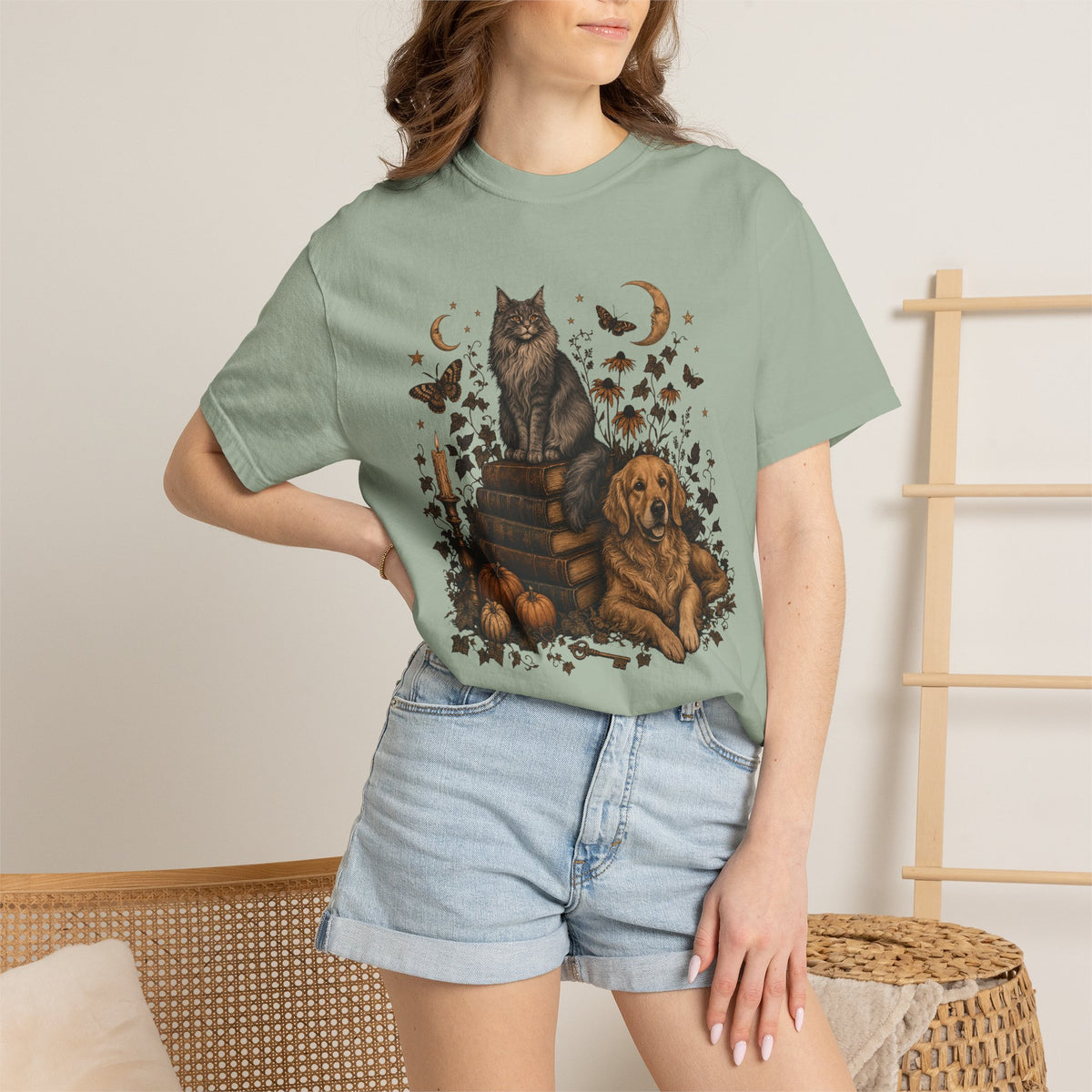 Cozy Autumn Dog & Cat T-Shirt – Dark Academia Pet Lover Tee