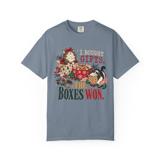 I Bought Gifts The Boxes Won T-Shirt – Funny Christmas Cat Tee