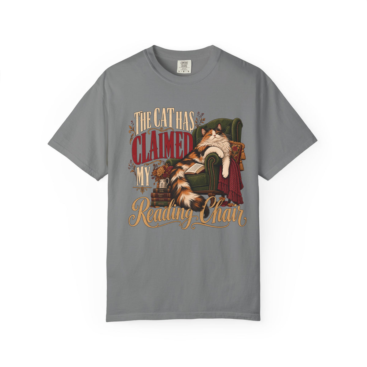 The Cat Has Claimed My Reading Chair T-Shirt – Funny Cat Book Lover Tee