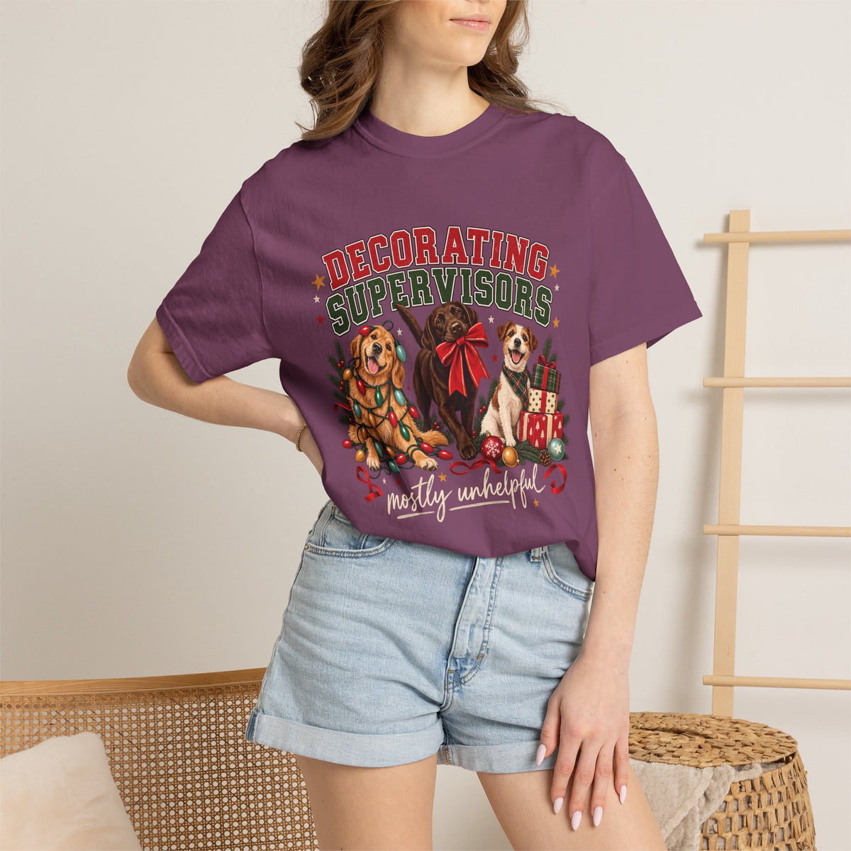 Decorating Supervisors Mostly Unhelpful T-Shirt – Funny Christmas Dog Tee