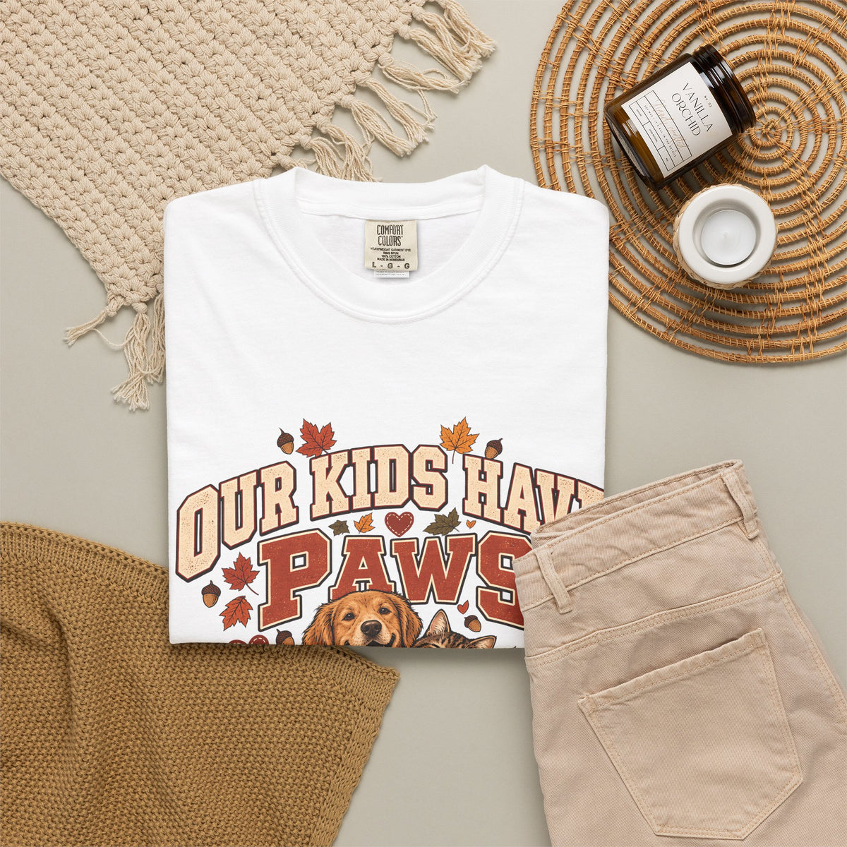 Our Kids Have Paws T-Shirt – Autumn Dog & Cat Pet Parent Tee