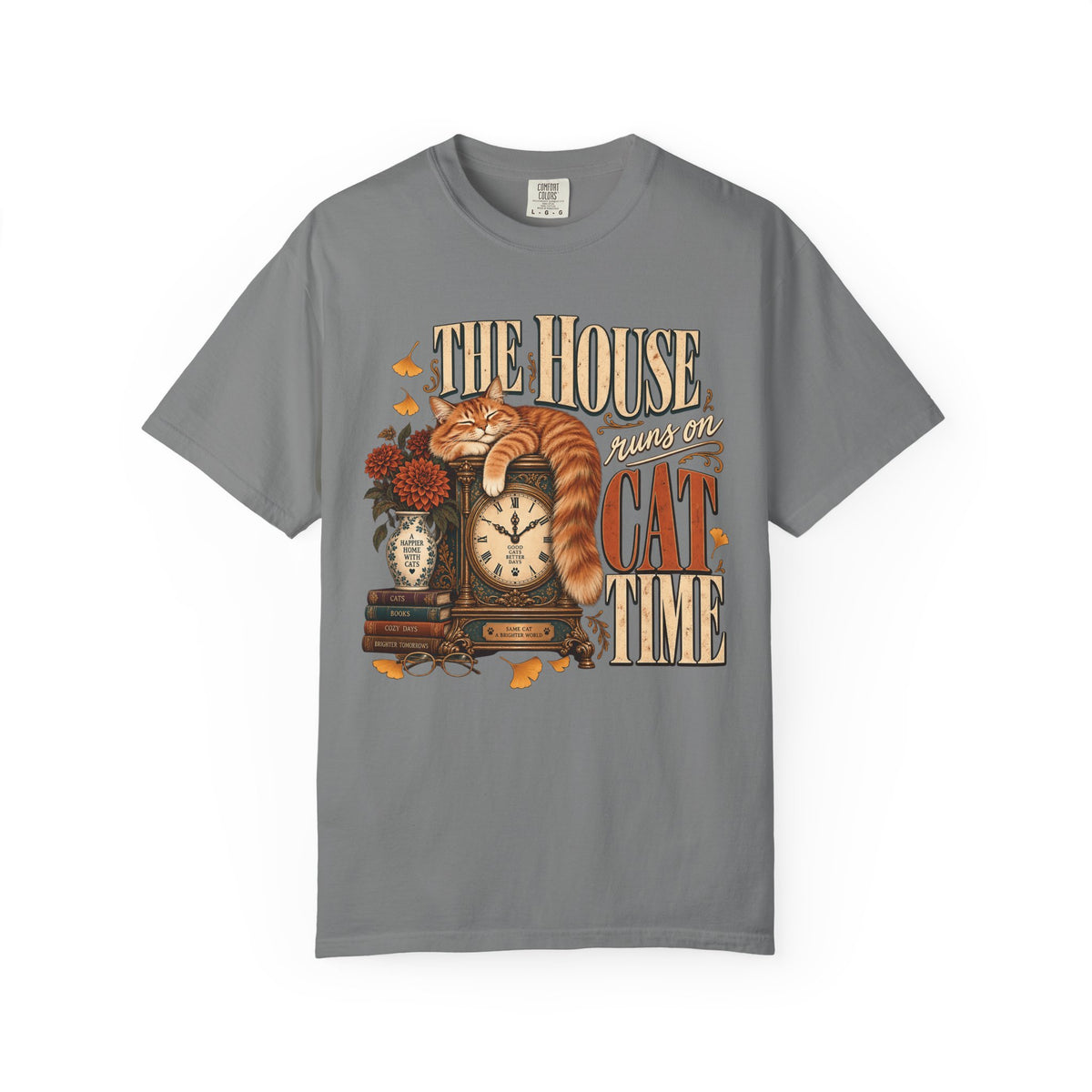 The House Runs on Cat Time T-Shirt – Vintage Ginger Cat Lover Tee