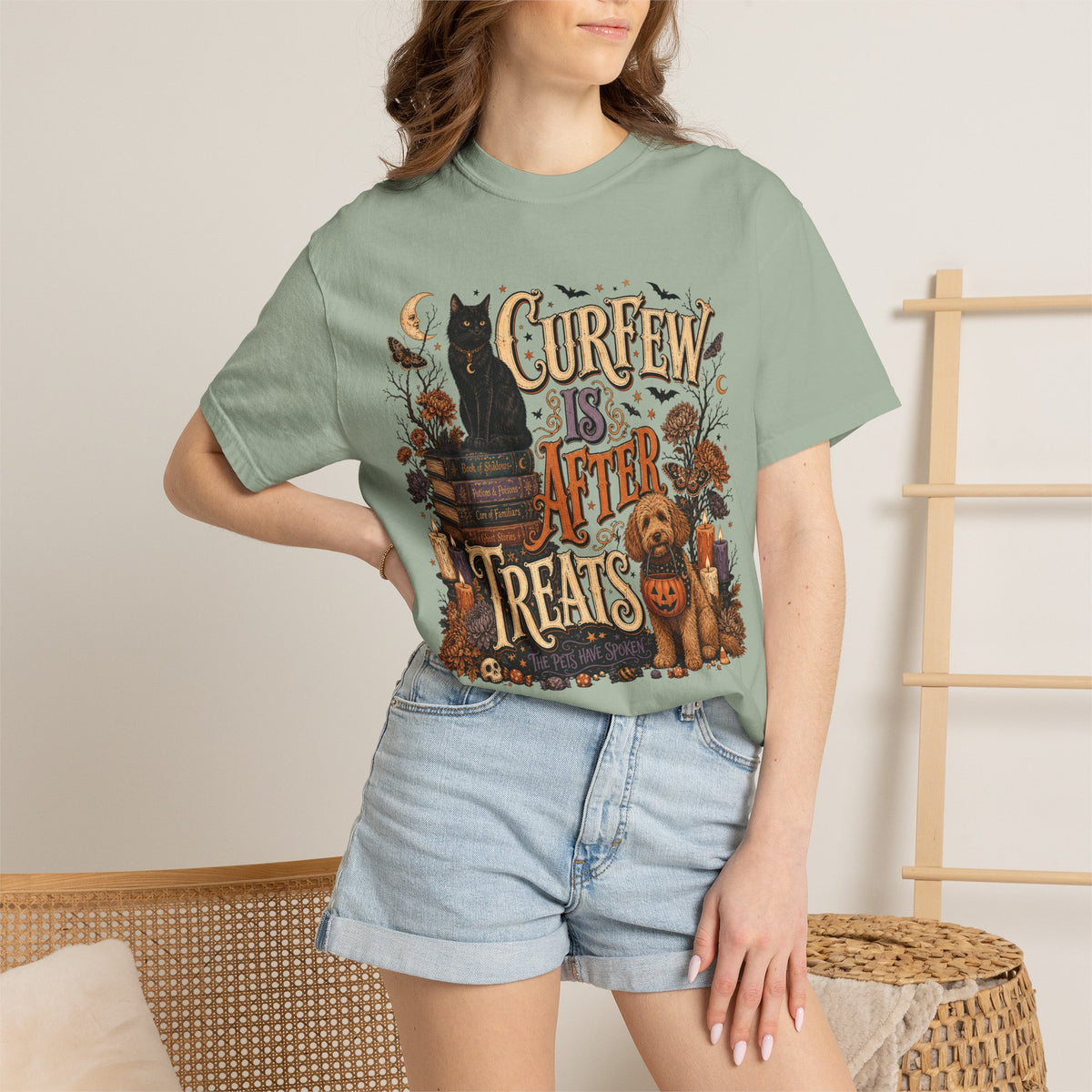 Curfew Is After Treats – Witchy Halloween Dog & Cat T-Shirt