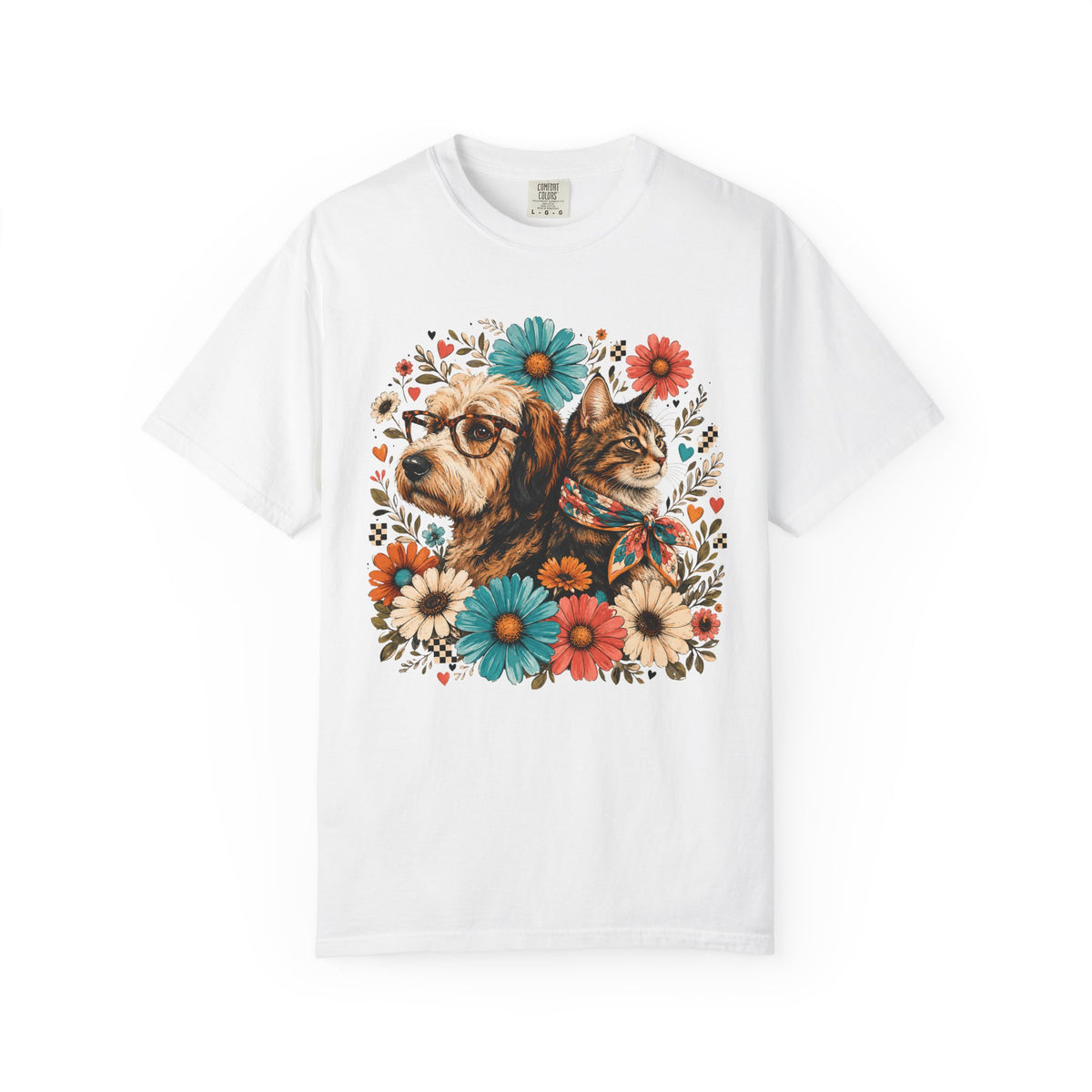Retro Floral Dog and Cat T-Shirt – Colorful Pet Mom Graphic