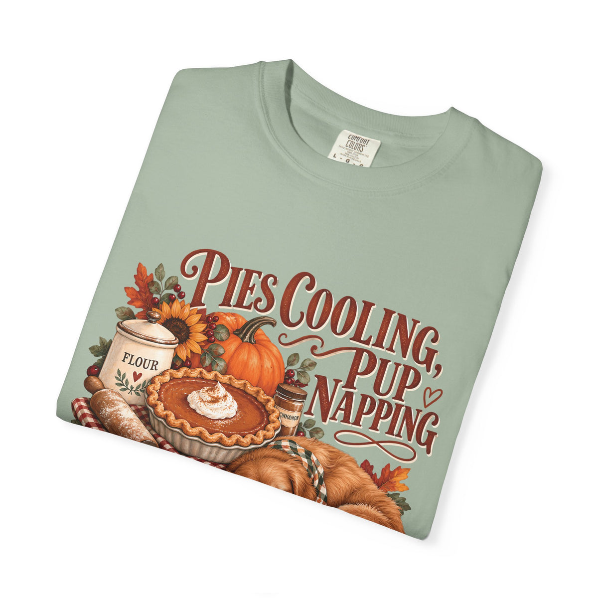 Pies Cooling Pup Napping T-Shirt – Cozy Autumn Dog Lover Tee