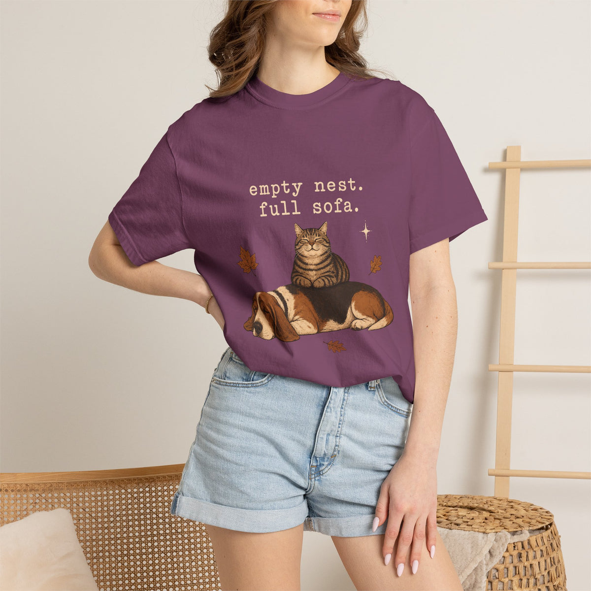 Empty Nest Full Sofa T-Shirt – Funny Empty Nester Dog & Cat Parent T-Shirt