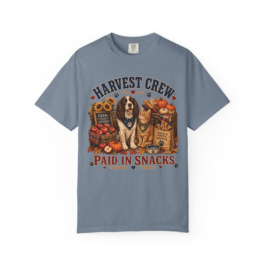 Harvest Crew – Paid in Snacks, Funny Fall Dog & Cat T-Shirt