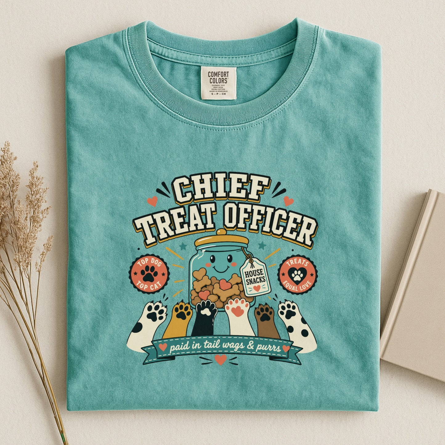 Chief Treat Officer T-Shirt - Cat & Dog Library Graphic - Gift for Pet Mom - Funny Pet Parent Gift