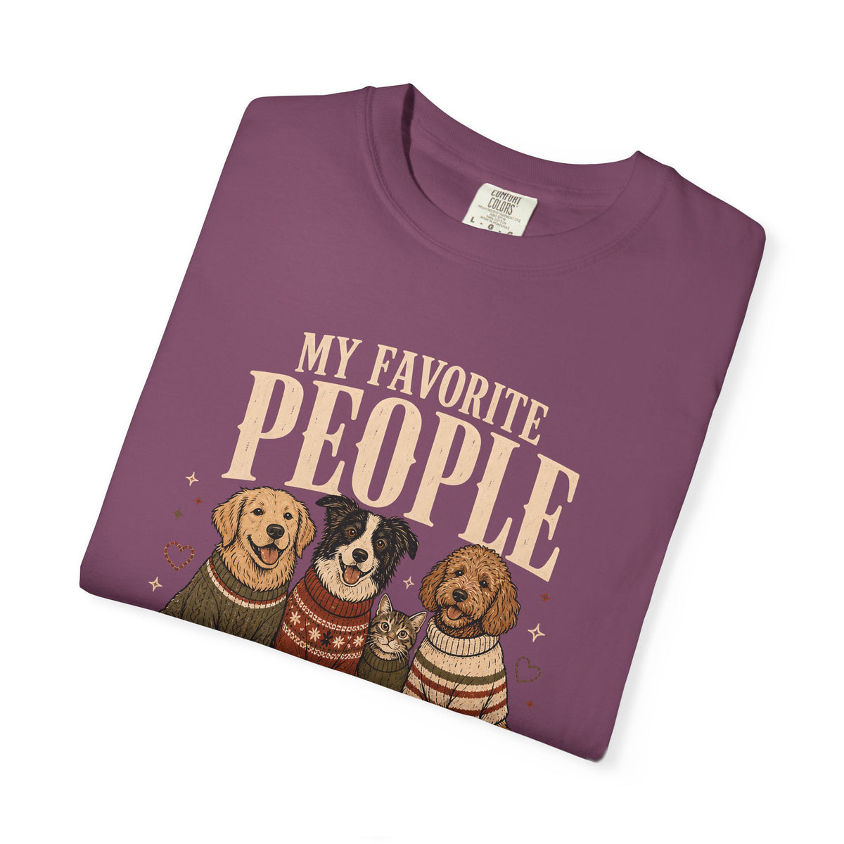 "My Favorite People Have Paws" T-Shirt – Golden Retriever, Border Collie, Cat & Doodle in Sweaters