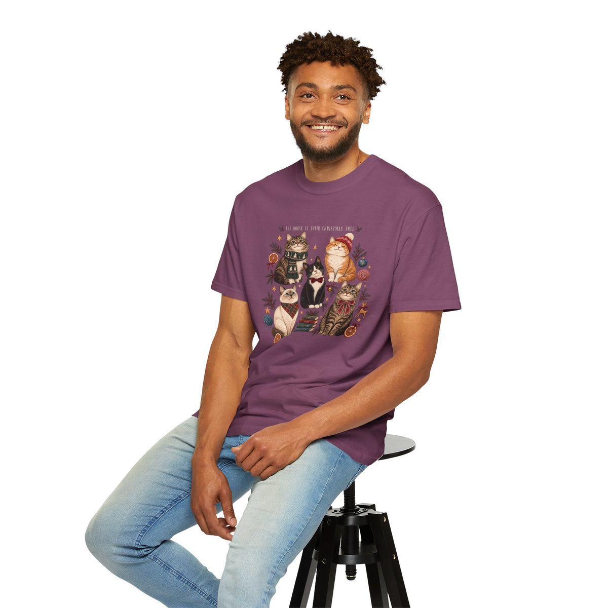 The House Is Their Christmas Tree T-Shirt – Multi-Cat Christmas Tee