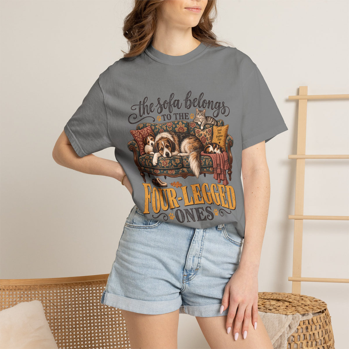 The Sofa Belongs to the Four-Legged Ones T-Shirt – Funny Dog & Cat Lover Tee