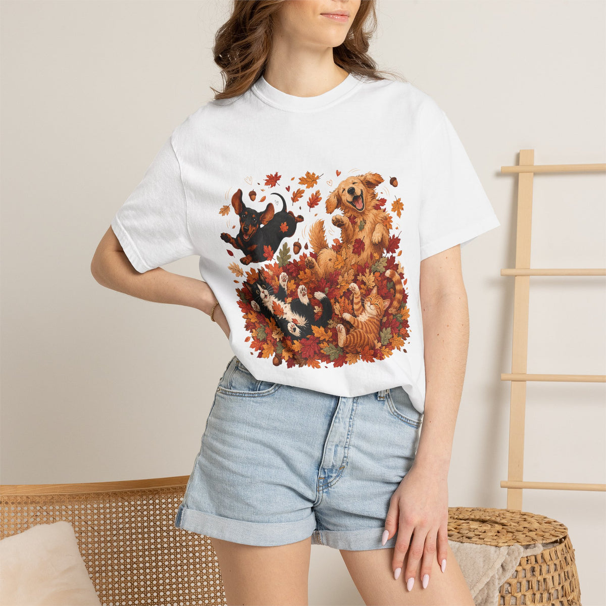 Autumn Leaves Dog & Cat T-Shirt – Cute Fall Pet Lover Graphic Tee