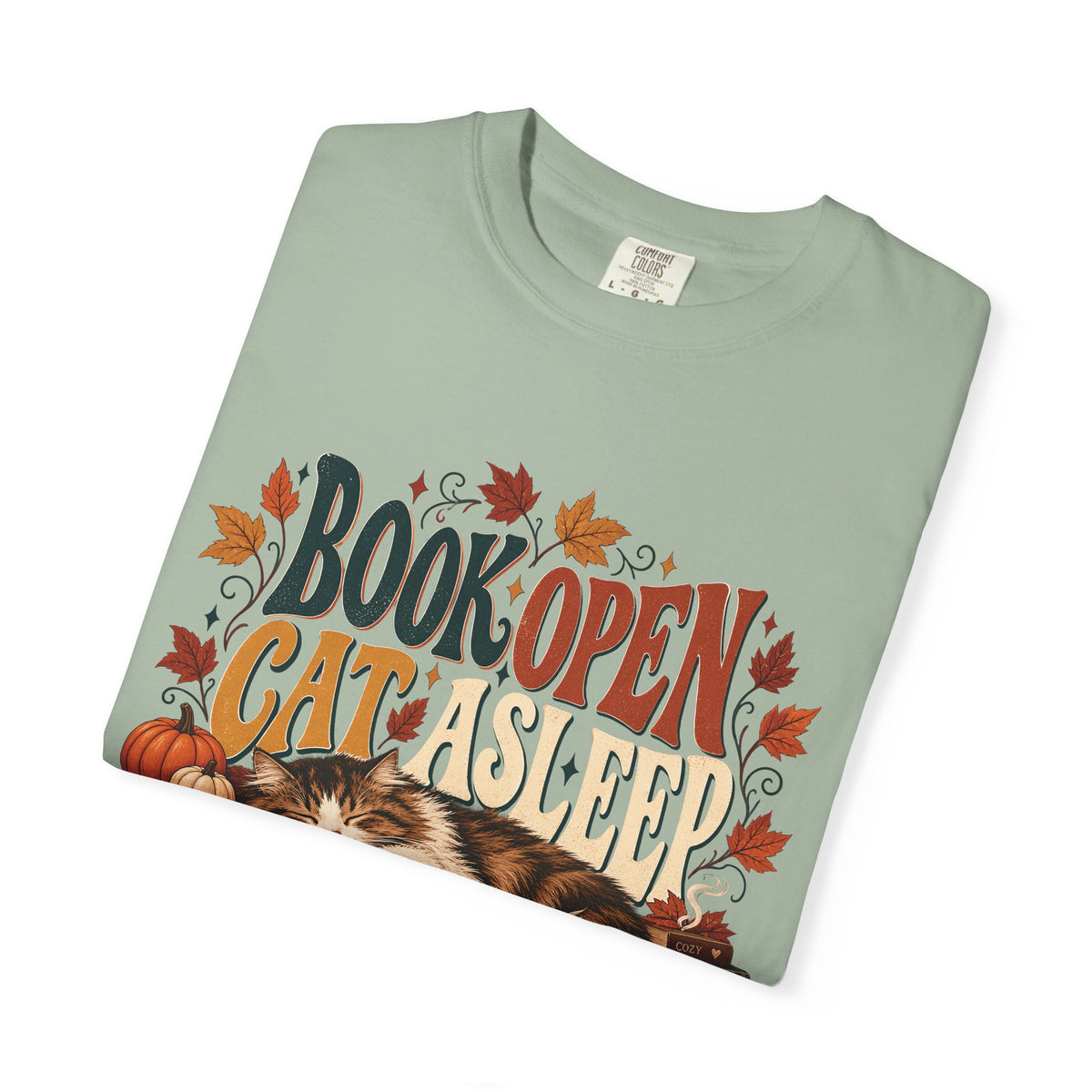 Book Open Cat Asleep T-Shirt – Cozy Cat Lover & Reader Tee
