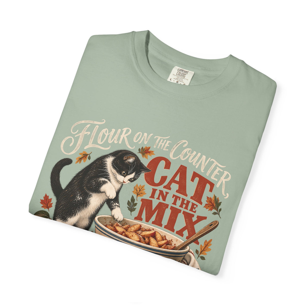 Flour on the Counter Cat in the Mix T-Shirt – Funny Baking Cat Tee