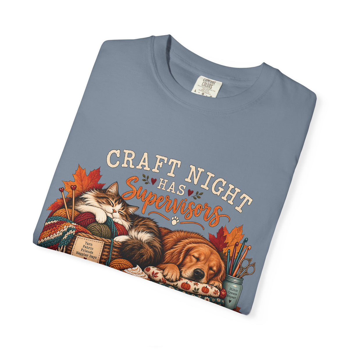 Craft Night Has Supervisors T-Shirt – Funny Dog & Cat Crafter Tee