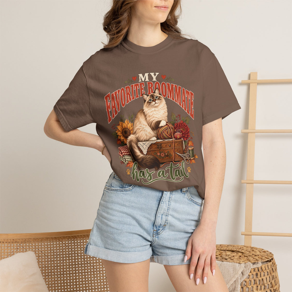 My Favorite Roommate Has a Tail T-Shirt – Cozy Cat Lover Tee