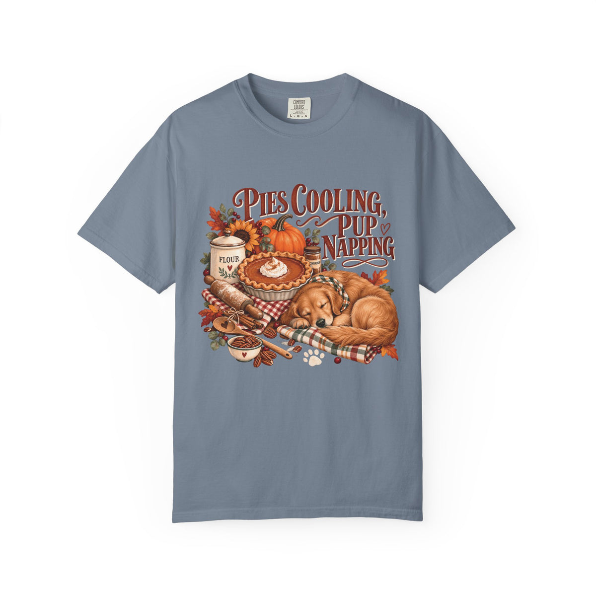 Pies Cooling Pup Napping T-Shirt – Cozy Autumn Dog Lover Tee